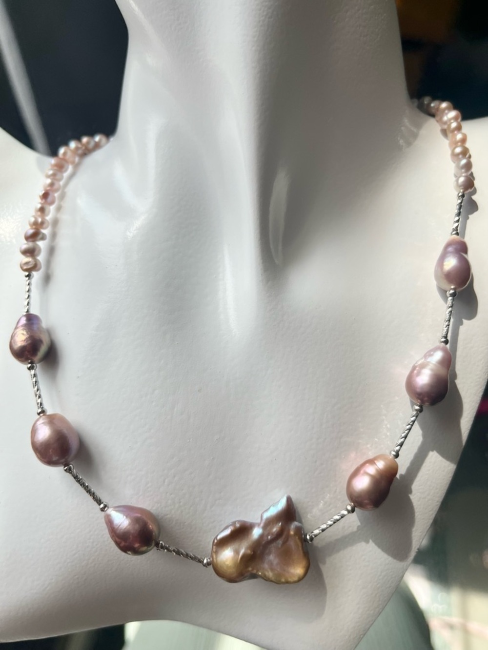 Genuine Freshwater Baroque Pearl Necklace in Pink and Purple 17.5+2 Inches